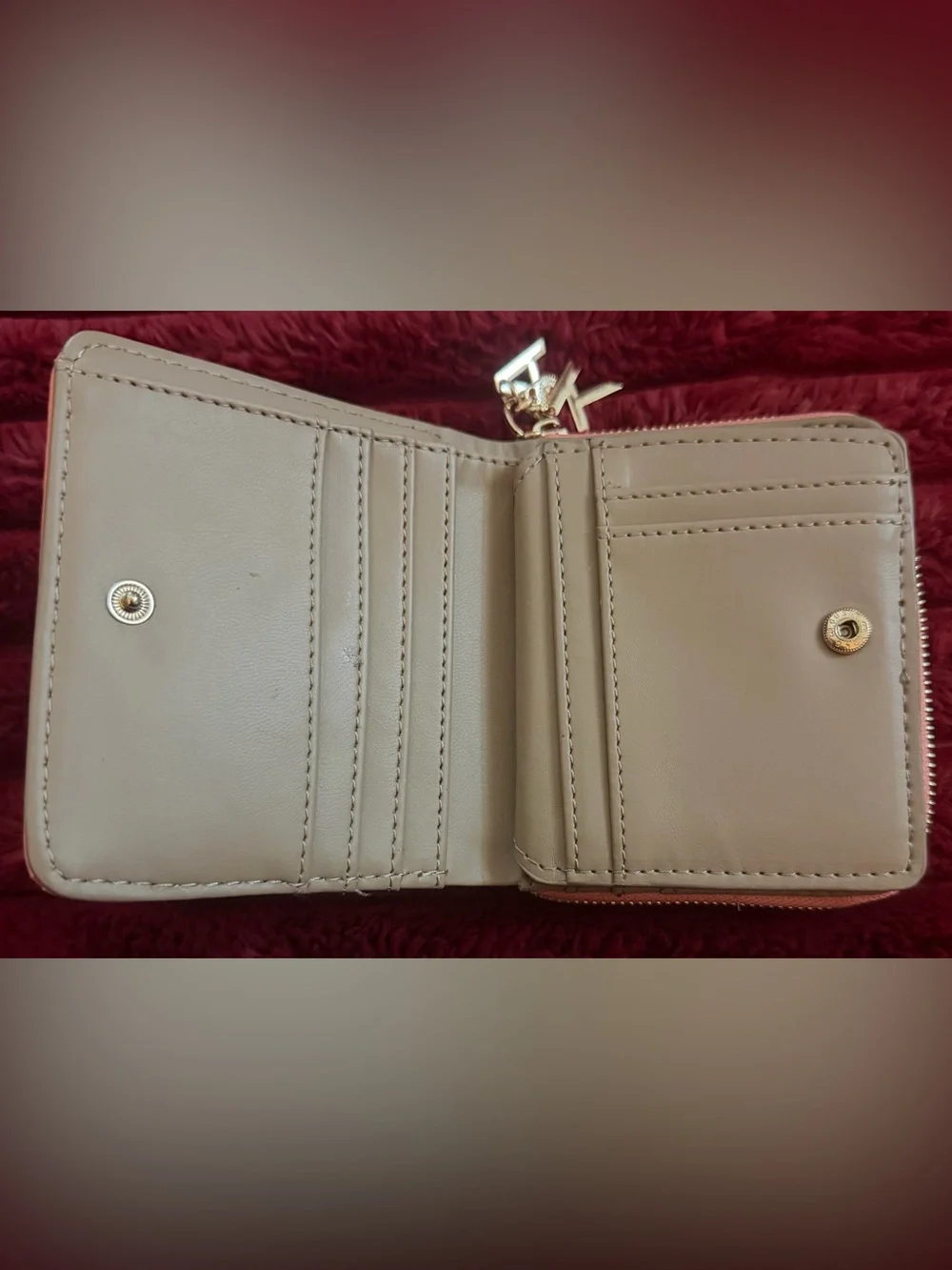 Anne Klein Peach Pebbled Leather Zip Wallet with Gold Logo